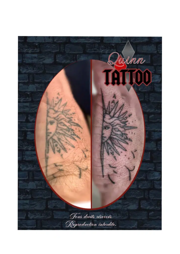 un avant après reprise d'un tattoo déjà existant