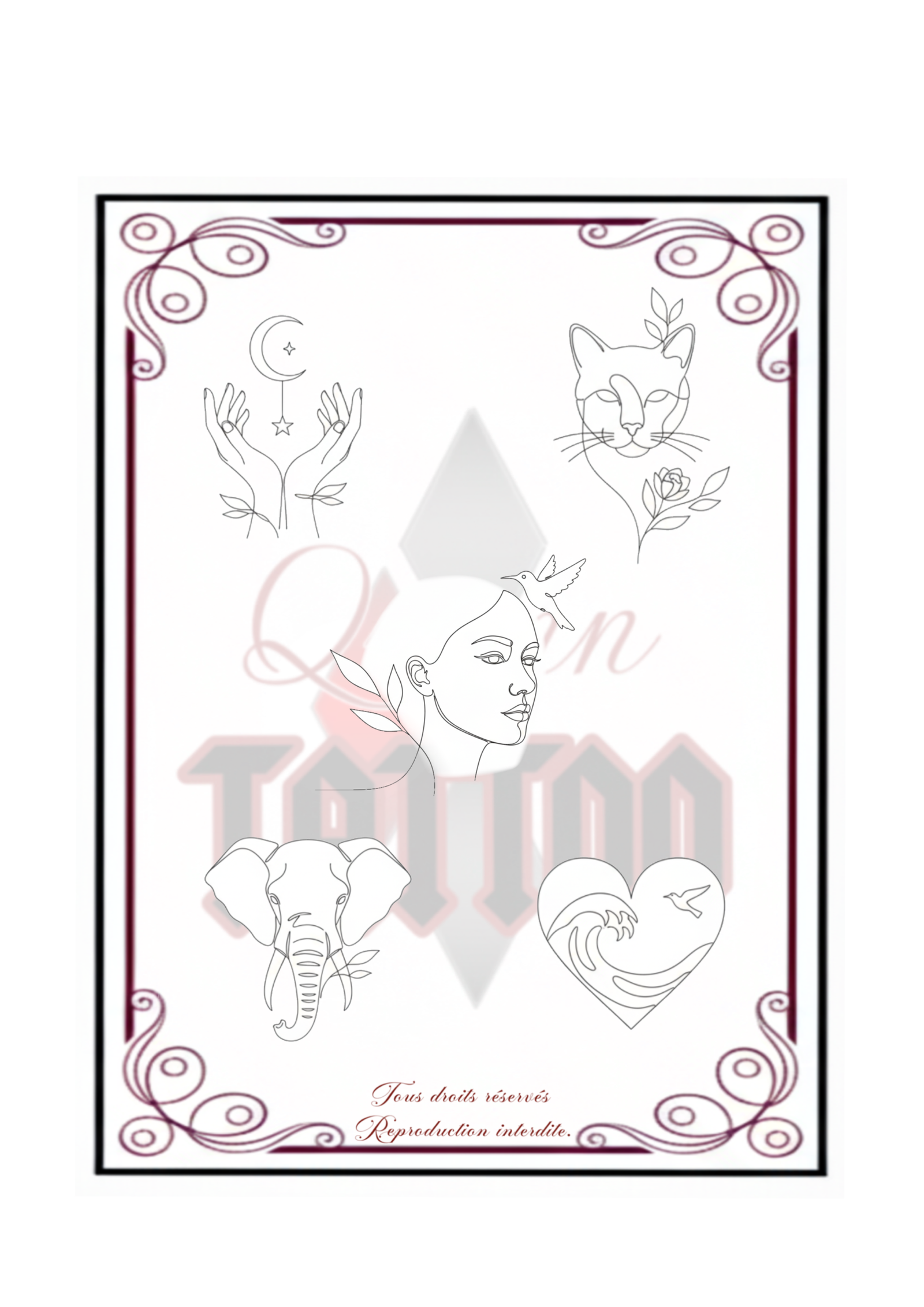 Flashs Tatouage Fineline & Ornemental à Augy (89)
Envie d'un tatouage tout en finesse dans l'Yonne ? Découvrez ma nouvelle sélection de flashs disponibles chez Quinn Tattoo à Augy.Des lignes épurées et des détails délicats pour des projets uniques :Ésotérique : Mains célestes et lune mystique.Nature & Animaux : Chat floral, éléphant majestueux et cœur océanique.Portrait : Visage féminin minimaliste et élégant.✨ Profitez d'une ambiance cosy au calme pour réaliser votre projet dans mon shop situé près d'Auxerre.📩 Réservation sur RDV : Rendez-vous sur quinntattoos.fr ou contactez-moi en DM.